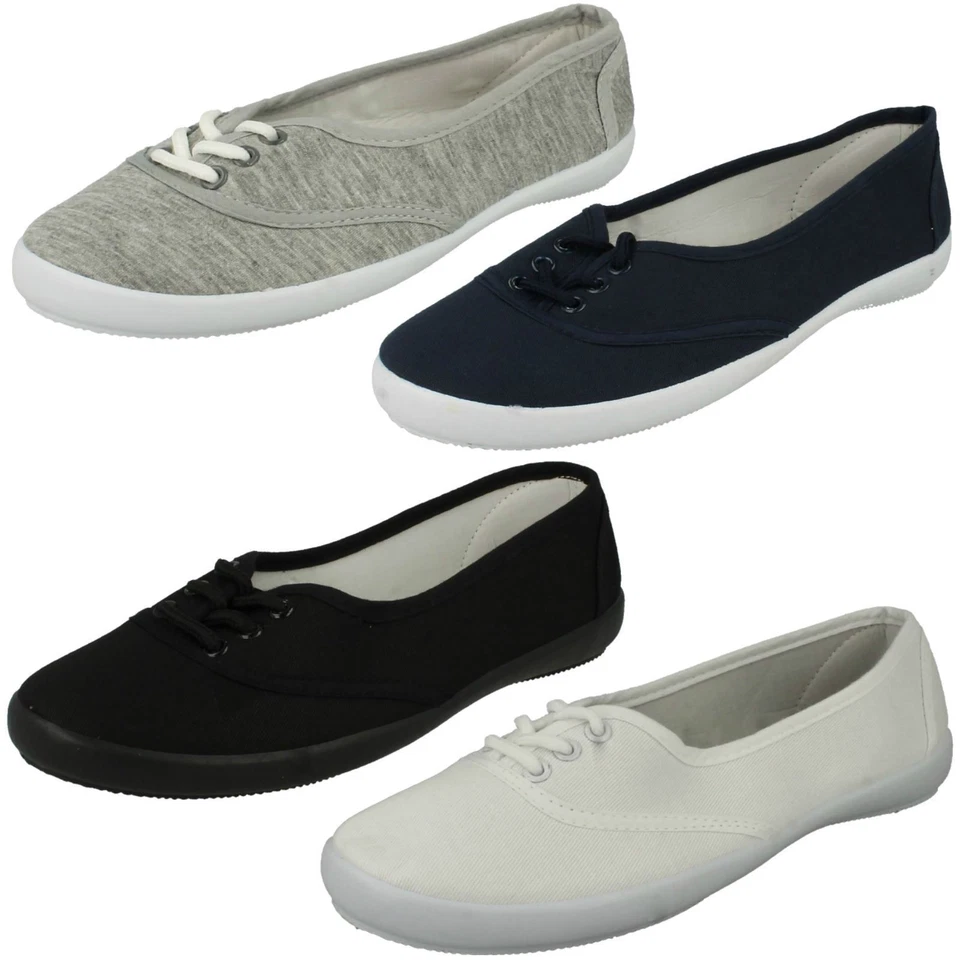 Ladies Spot On Lace Up Canvas Shoes F8854
