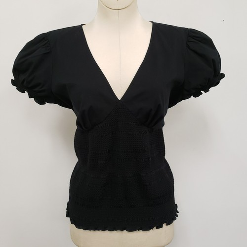Inc Vtg Y2K Babydoll Top Size 6 Black Smocked Whimsigoth Romantic Goth Ruffle