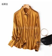 Pure Mulberry Silk Long Sleeve Button Down V Neck Workwear Blouse Top Shirts