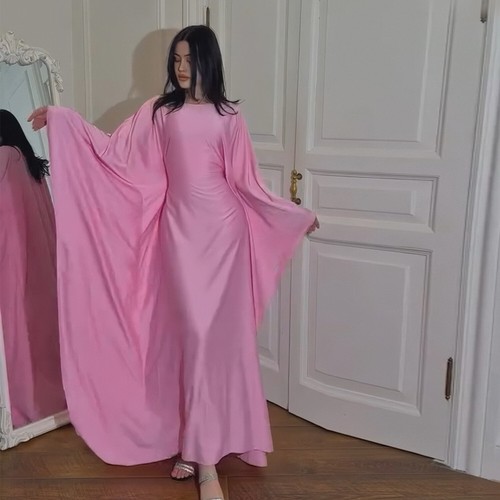 Batwing Sleeve Kaftan Dubai Women Evening Long Dress Abaya Muslim Robe Prom Gown - Picture 8 of 51
