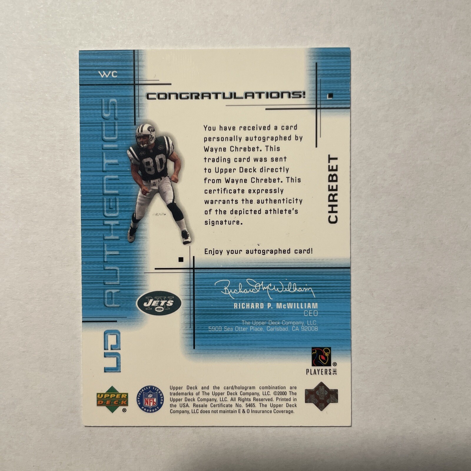 WAYNE CHREBET 2000 UD IONIX UD AUTHENTICS AUTOGRAPH AUTO /300 New York Jets SP - Picture 2 of 2