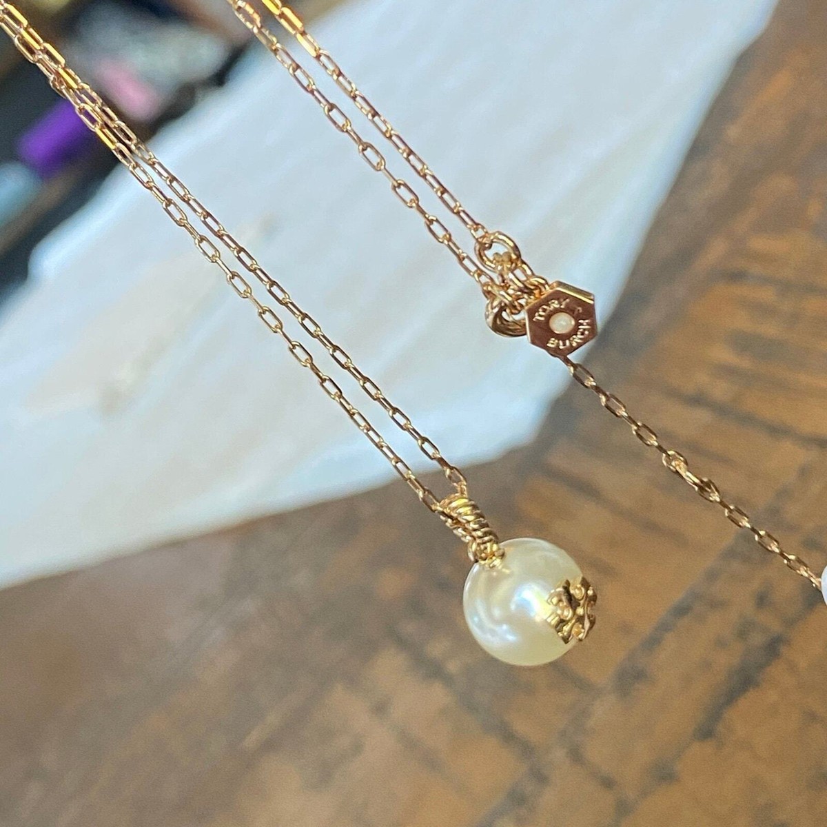 Tory Burch Rope Pearl Chain necklace 143338 In Ivory/Tory
