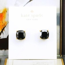 NWT KATE SPADE MINI SQUARE JET BLACK ZIRCONIA STUD EARRINGS $32 GOLD