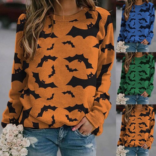 Womens Halloween Bat Print Long Sleeve 