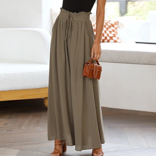 Wide Leg Pants for Women Casual Loose High Waisted Lounge Flowy Pants w/ Pockets - Picture 2 of 13
