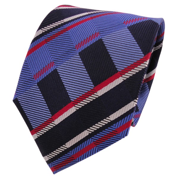 Tigertie Designer Seidenkrawatte Blau Rot Silber Gestreift - Krawatte Seide-image