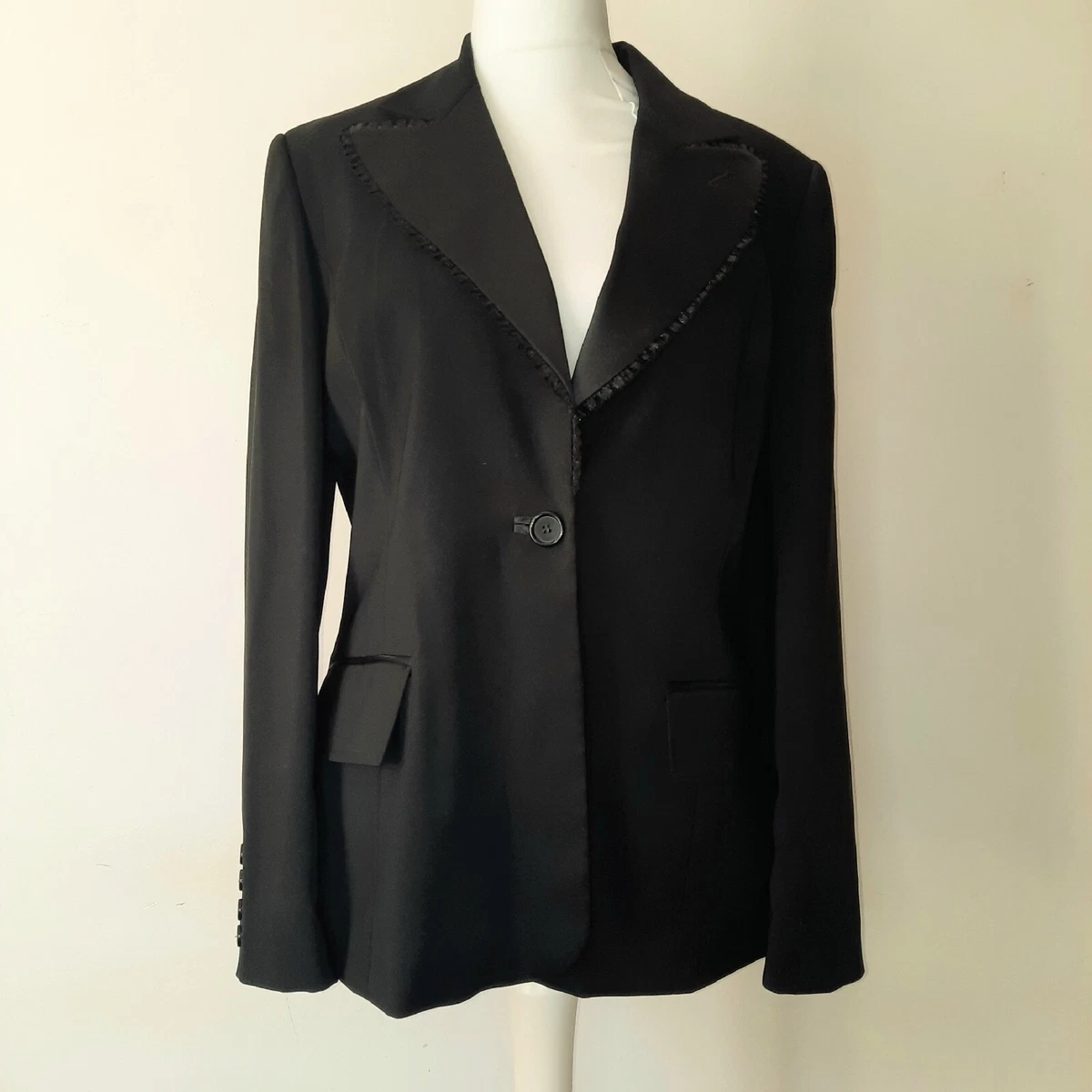 MK One Liquid Vintage Y2K Black Smart Work Blazer Ruffled Collar