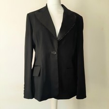Mk One Liquid Vintage Y2k Black Smart Work Blazer Ruffled Collar Size 14 New