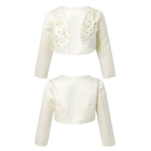 Kids Flower Girls Wedding Short Cardigan Long Sleeves Princess Bolero Shrug Tops - Picture 25 of 59