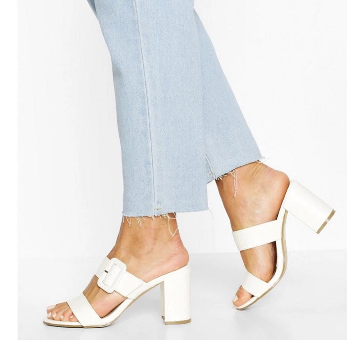 White mule cheap block heel
