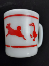 Vintage Hazel Atlas White Milk Glass Child's Mug Cup Red White Farm Animals
