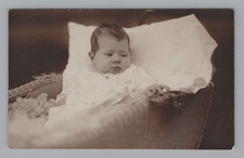 Postcard RPPC Small Infant Child Cute Young Baby Bassinet Portrait AZO 1900s
