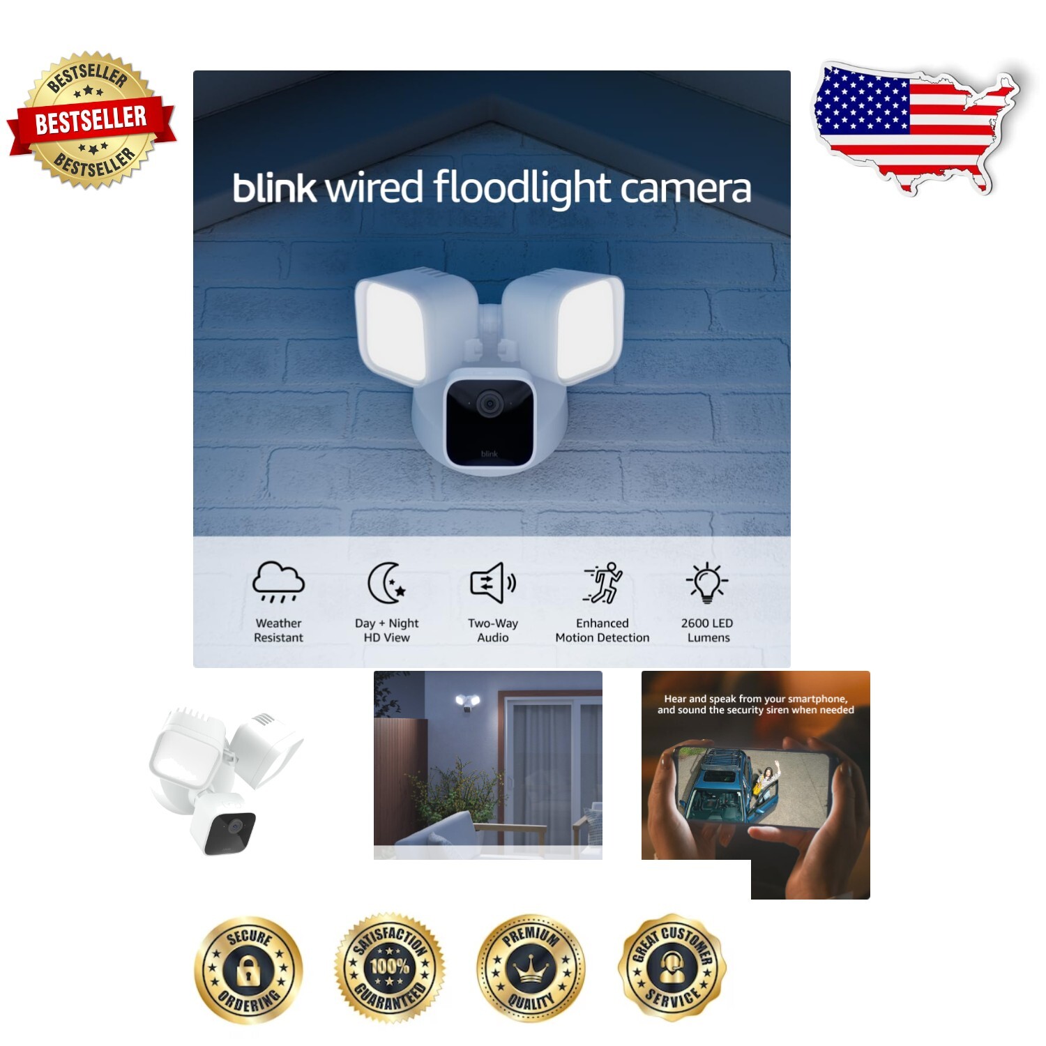 Smart Security Camera with Two-Way Audio, Siren, and Alexa Compatibility