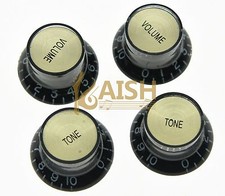 4x LP Guitar Reflector Knobs Black/Gold Top Hat Knobs Fits Epiphone Les Paul SG