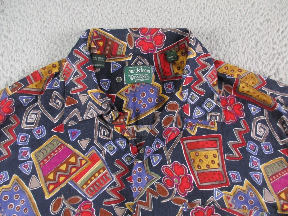 Camisa con botones Gitman Bros para hombre grande roja púrpura lino campamento abstracto Nordstrom Foto 2 de 4