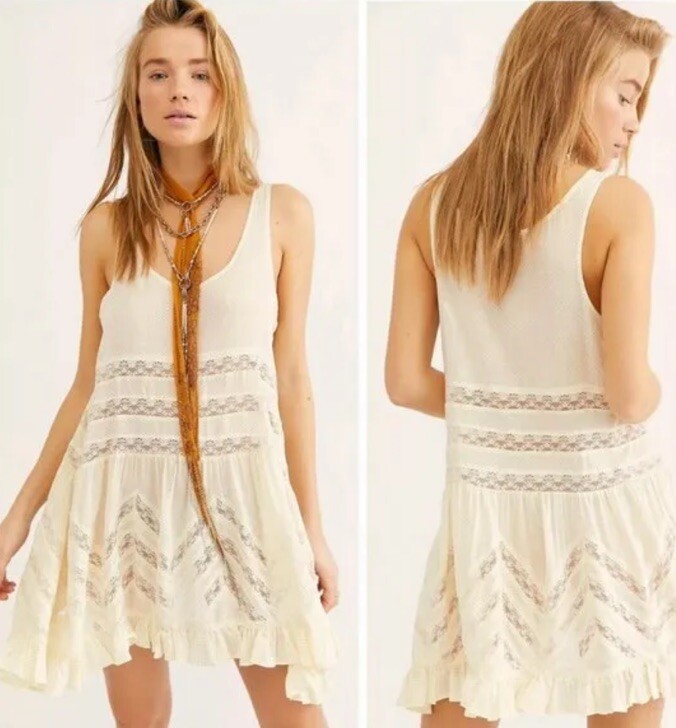 Intimately Free People Voile And Lace Trapeze Slip White Mini Dress NWOT  $88 S | eBay