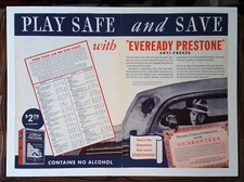 Vintage 1936 Eveready Preston Anti-Freeze - Original 2 Page Color Centerfold Ad