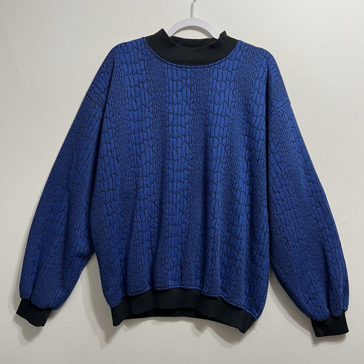Vintage 1990s Koman Mock Neck Sweater Blue Black Mens XL