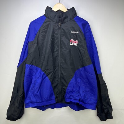 Vintage 90s Adidas Coors Light Zip-Up Windbreaker Jacket XL Hooded