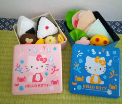 Vintage Sanrio 2000 Hello Kitty Bento Box & Handmade Felt Bento Set of 2