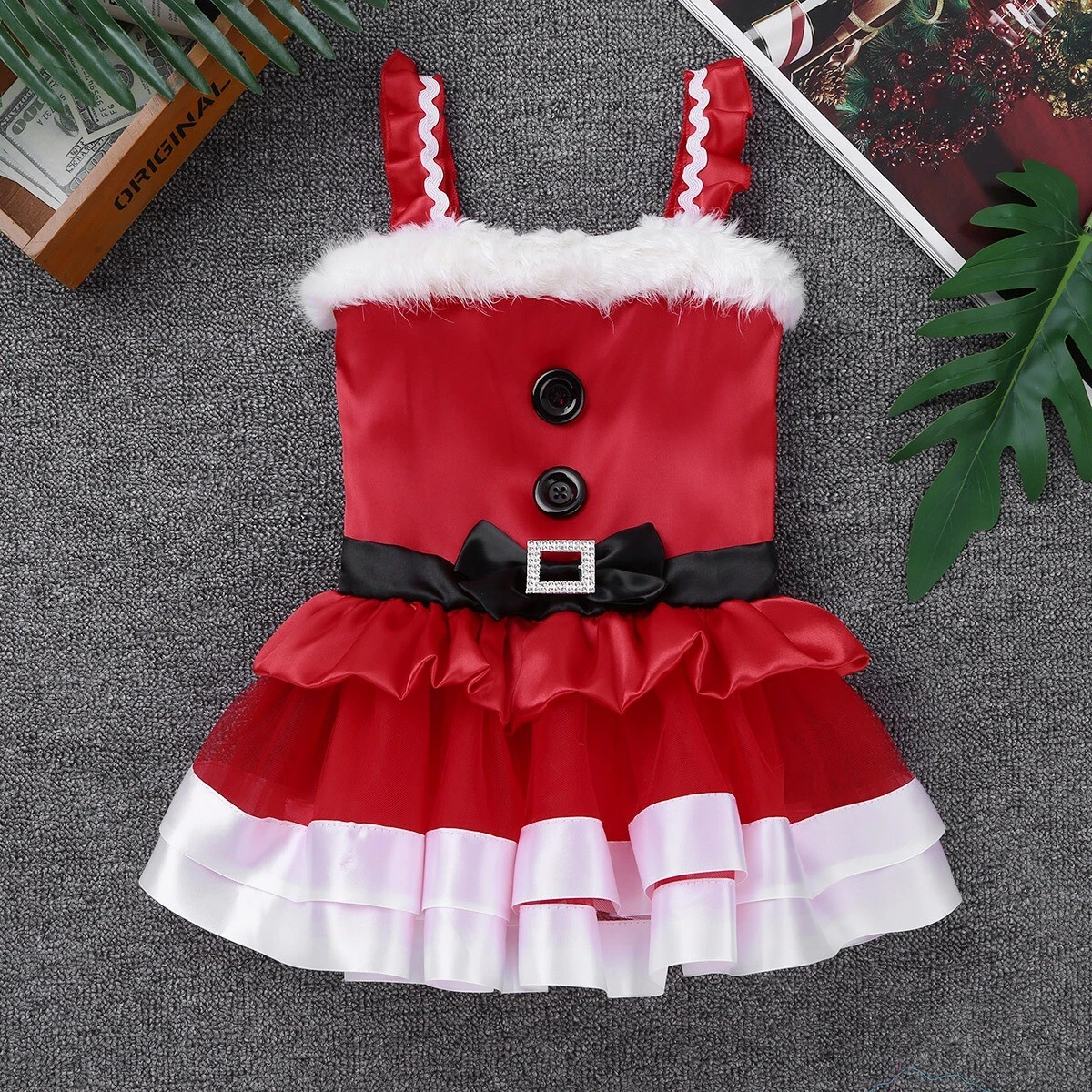 Kids Girls Christmas Dresses Santa Claus Xmas Costume Cosplay Fancy Dress  Mesh