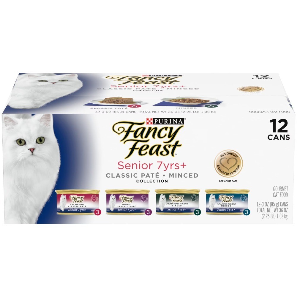 Senior Classic Pate Wet Cat Food Minced Collection 3 oz Cans 12 Pack