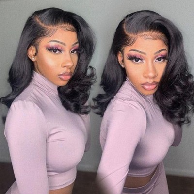 TopSilky 13X6 18inch 230%Density Natural Black Bob Wig Human Hair, Body Wave