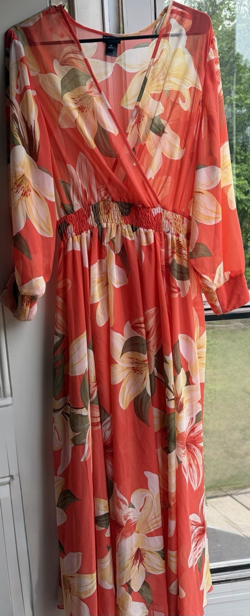 kate and lily floral maxi dress Women’s Size 14 Orange Long Sleeve Elastic Waist Subtle butter yellow colored maxi dress multi KATE&LILY | Dresses | Kate