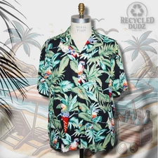 Paradise Found Large Parrots 100% Rayon Hawaiian Shirt Jungle Bird Tiki Aloha