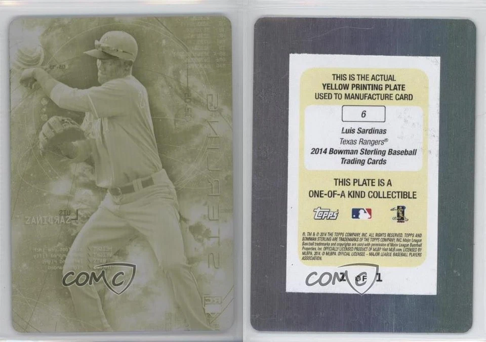 2014 Bowman Sterling Printing Plate Yellow 1/1 Luis Sardinas #6 Rookie RC 2u3 - Image 3 of 3