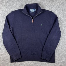 Vintage Polo Ralph Lauren Sweater Mens XL Blue 1/4 Zip 100 Wool Knit Pony