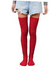 Cable Knit Leg Warmers for Women Thick Over Knee Thigh High Boot Socks 974-red