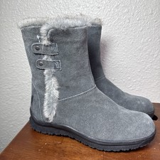 Minnetonka Grey Suede Winter Snow Boots Womens Size 6 M Faux Fur Lined
