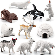 Mini Arctic Animals Figurines Set, 10Pcs Mini Realistic Plastic Animal Toy, for