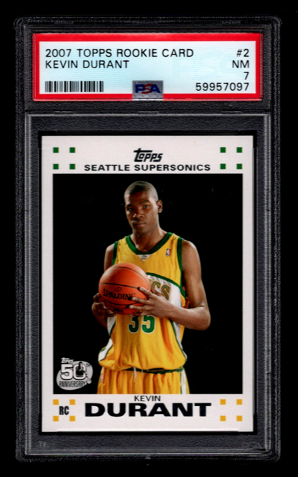 KEVIN DURANT 2007 TOPPS ROOKIE CARD #2 PSA 7 NM 2007-2008 NBA BASKETBALL RC ..