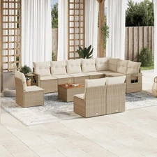 Garden Sofa Set Beige PE rattan Large Modular Garden Sofa Set