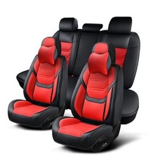 Car Seat Covers Full Set, Breathable Leather Front Pair and Rear Black Red