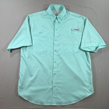 Columbia PFG Tamiami II Button Fishing Shirt Mens Large Green Short Sleeve Fish