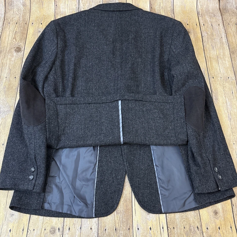 Black Brown 1826 Blazer Unstructured Herringbone Tweed Elbow Patches Mens XL - Image 4 of 4