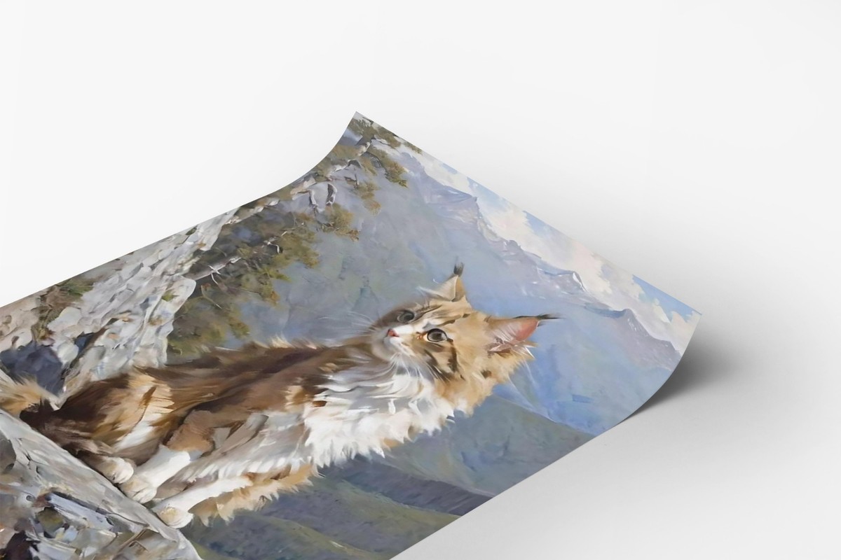 Wildcat Mountain Creature Cat Feline Daytime Trees Painting Poster