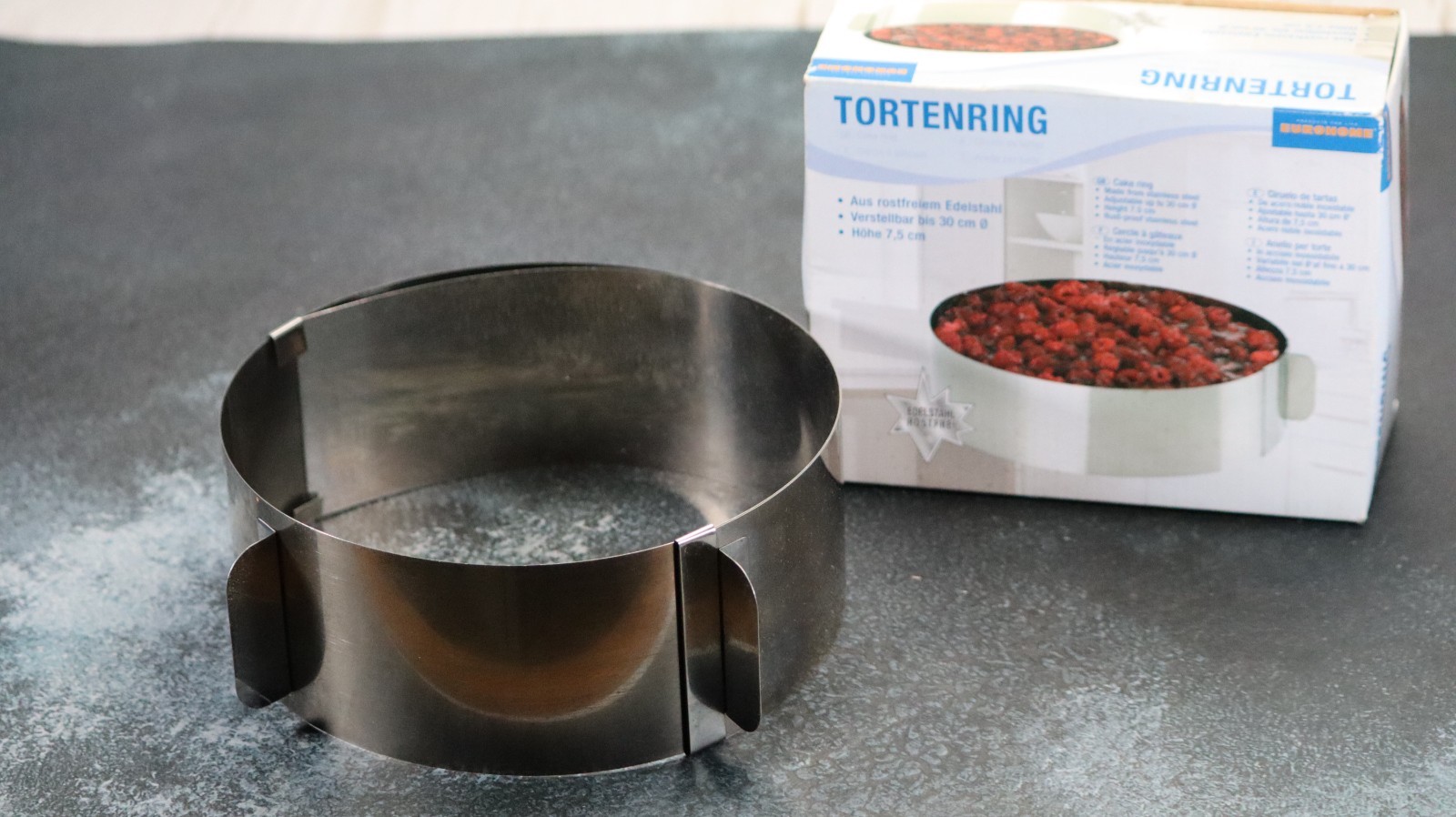 Tortenring aus Edelstahl – verstellbar bis 30 cm – Höhe 7,5 cm