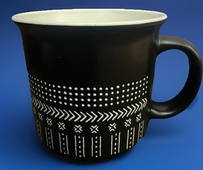 Market Finds Ceramic Black with White Design Coffee Tea Mug Cup White Inside EUC
