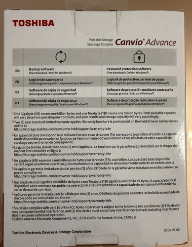 Toahiba Canvio Advance Portable Storage, 1 TB, New Sealed - Afbeelding 3 van 5