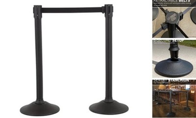  Sentry Stanchion with Retractable Belt, Easy Connect Assembly, 2 Pack Black