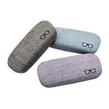 HSYMQ 3Pack Hard Shell Eyeglasses Case Protector Linen Fabrics Large Glasses 