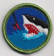 MERIT BADGE - SPOOF - SHARK FISHING - 1-1/2" DIA. - PRIVATE ISSUE