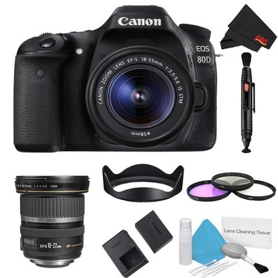 Canon EOS 80D DSLR Camera with 18-55mm Lens Bundle w/ 3 Piece Filter Kit +