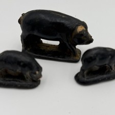 Three Piece Vintage Black Pig and Piglet Figurines