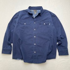 Vintage Woolrich Shacket Deep Navy Blue Canvas Plaid Lined Hong Kong Mens L