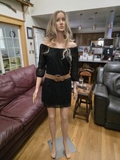 Juniors Short Black Belted Party Dress Medium By Urban Hearts Lined Lace M